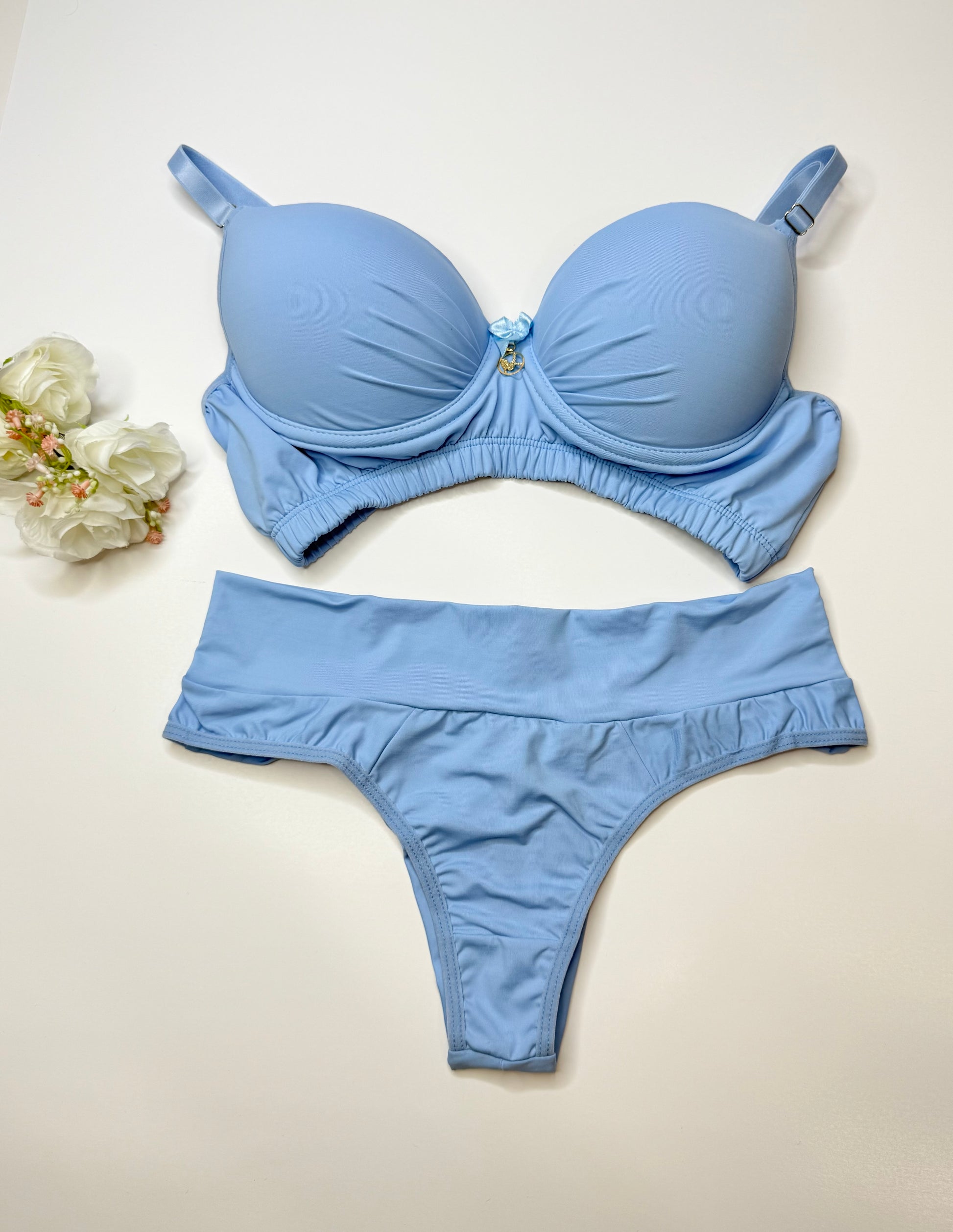 Microfiber Set with Pleated Details and High-Waisted Double-String Thong | Ref: 130