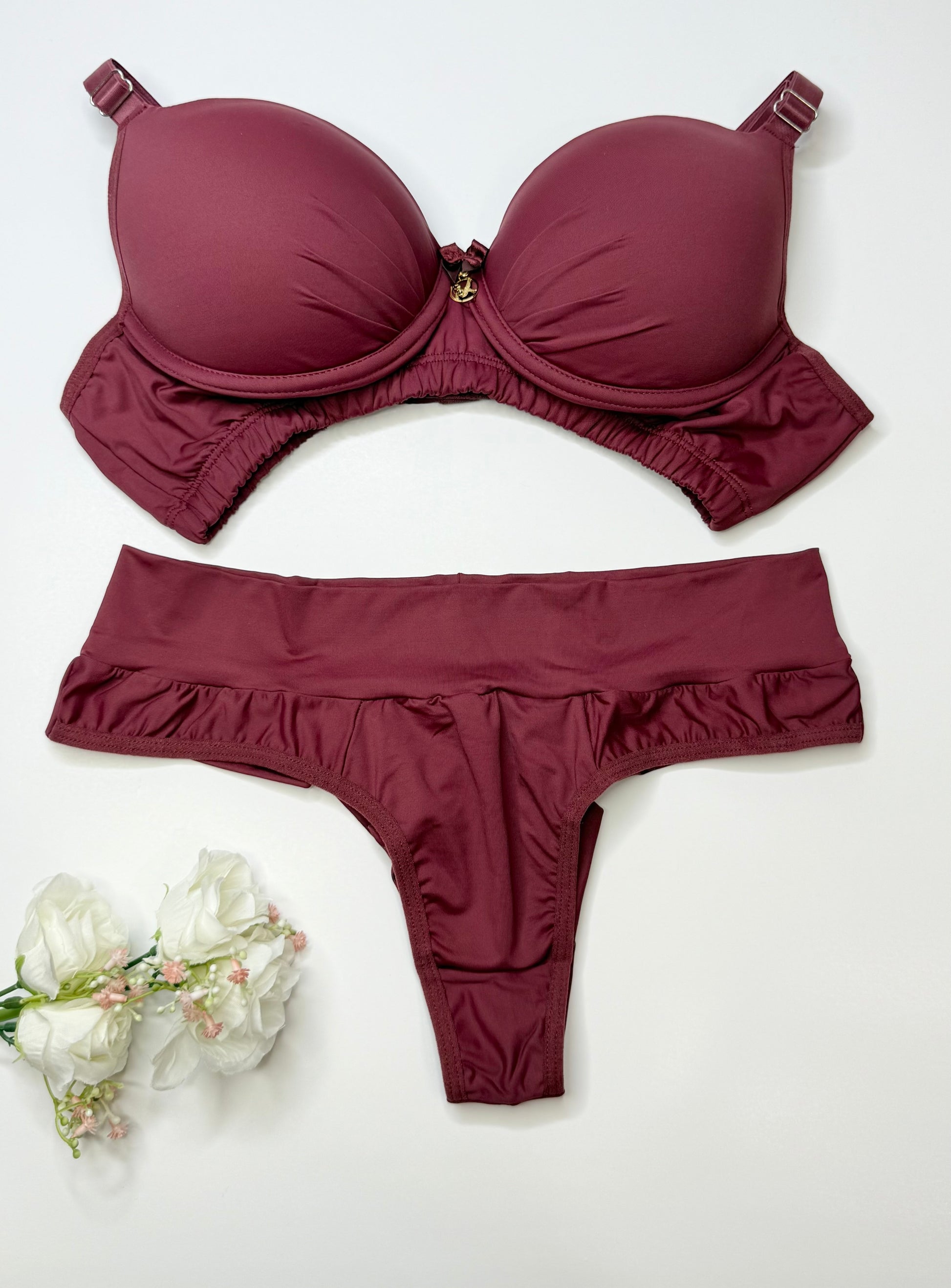 Microfiber Set with Pleated Details and High-Waisted Double-String Thong | Ref: 130
