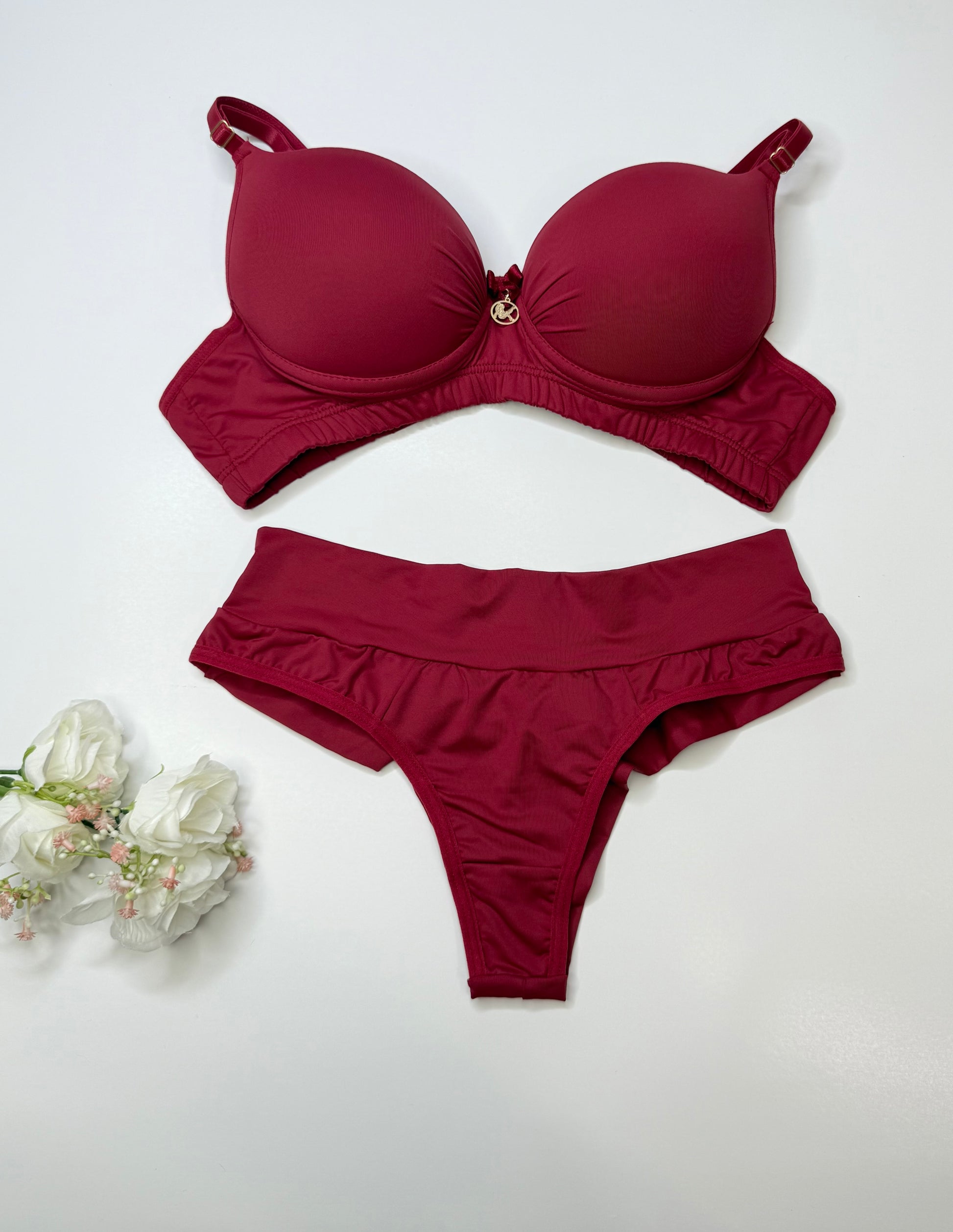Microfiber Set with Pleated Details and High-Waisted Double-String Thong | Ref: 130
