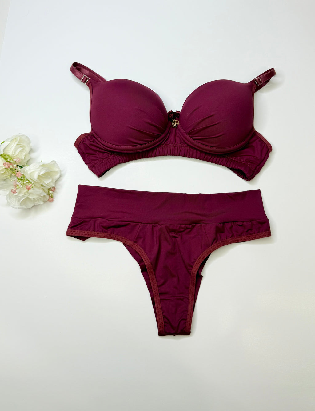 Microfiber Set with Pleated Details and High-Waisted Double-String Thong | Ref: 130